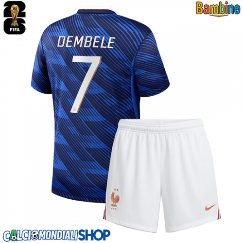 Maglie da calcio Francia Ousmane Dembele #7 Prima Maglia Bambino Mondiali 2026  Manica Corta + Pantaloni corti)